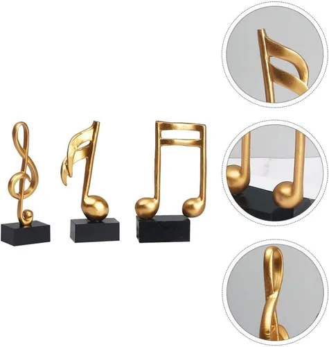 Vista 8 de DOITOOL Decoración de notas musicales, paquete de 3 adornos de notas musicales de resina, figuras musicales doradas, escultura compacta de mesa
