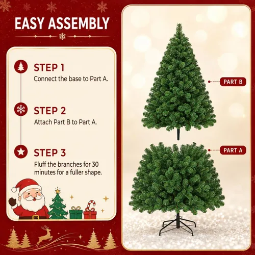 Vista 6 de Árbol de Navidad artificial de 4.5 pies, abeto de alta calidad con bisagras de metal y base plegable, para reuniones en el hogar y decoraciones