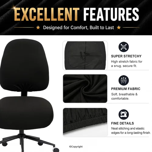 Vista 4 de Fundas elásticas resistentes al agua para sillas de computadora - Protectores lavables para respaldo giratorio y asiento para mascotas - Negro