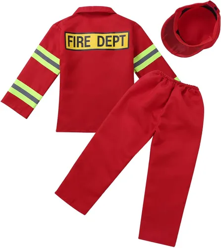 Vista 2 de CHICTRY Disfraz de bombero para niños y niñas juego de rol con sombrero