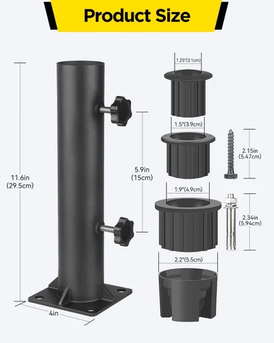 Vista 6 de Base de soporte para sombrilla de patio, soporte reforzado y resistente para sombrilla para exteriores y abrazadera en cubiertas, soporte