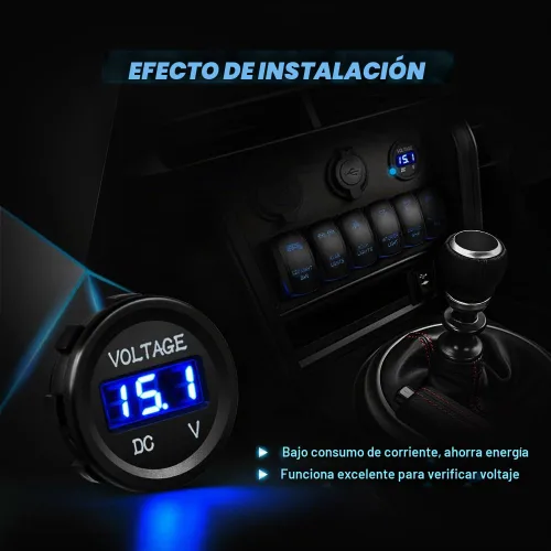 Vista 2 de Nilight Panel de voltímetro de pantalla digital LED DC12V Panel redondo digital impermeable VoltVolt Tester Gauge para barco, vehículo marino Azul