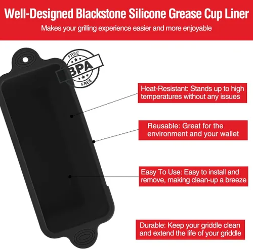 Vista 7 de Paquete de 2 Forros de Silicona para Tazas de Grasa Blackstone para Plancha de 36 28 22 17 Pulgadas, Forro Reutilizable para Bandeja de Grasa