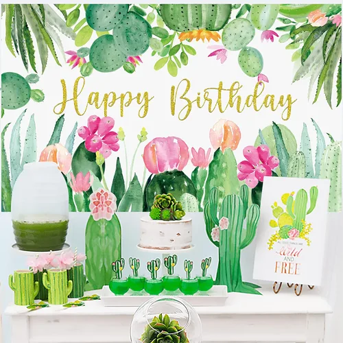 Vista 6 de Decoraciones de fiesta de cactus - Suministros de fondo de fiesta de cumpleaños de cactus