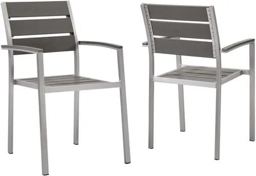 Vista 5 de Modway EEI-3130-SLV-GRY Sillón de comedor de aluminio para patio al aire libre Shore en gris plateado