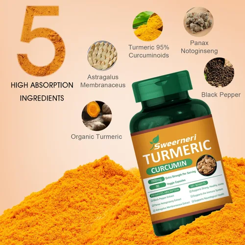 Vista 3 de Cúrcuma Curcumina 1800mg con 95% Curcuminoides y Pimienta Negra – Fórmula de Alta Absorción para Articulaciones, Inflamación y Apoyo Inmunológico