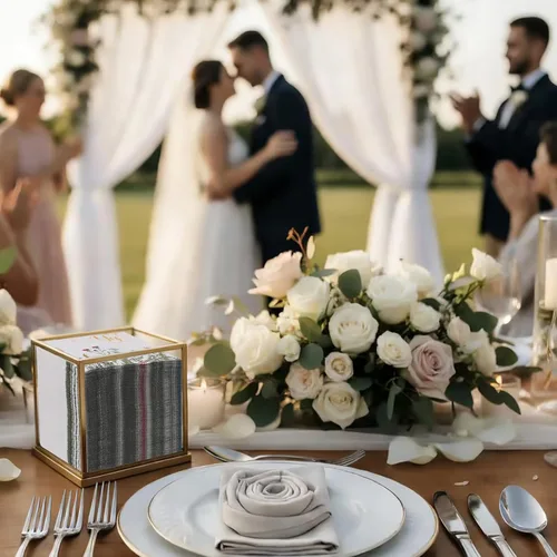 Vista 6 de Sinmoe 200 servilletas de compromiso con flores silvestres con el texto en inglés «He Asked She Said Yes» de papel desechable floral para cóctel