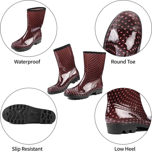 Vista 45 de DKSUKO Waterproof Womens Rain Boots insulated,Lightweight Rubber fashion Boots in Gardening,Warm and Comfortable Wide Calf Rain Boots with Glossy in