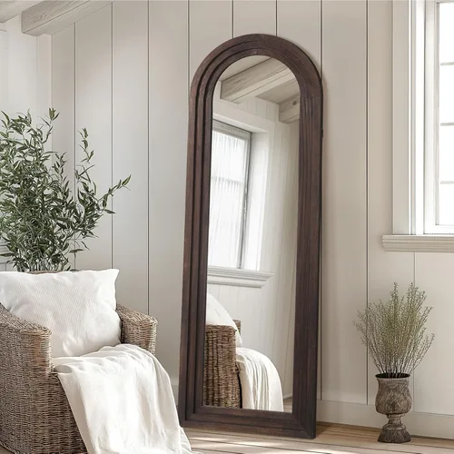 Vista 3 de MirrMuse Arched Floor Full Length Mirror with Wood Frame, 56"x21" Rustic Farmhouse, Free Standing, for Bedroom Living Room Store, Leaning or Wall