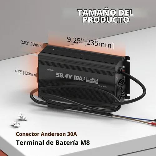 Vista 3 de Cargador de batería de litio LiTime 48V (58.4V), para baterías de carritos de golf de 51.2V, función de carga inteligente de 0V, cargador de batería