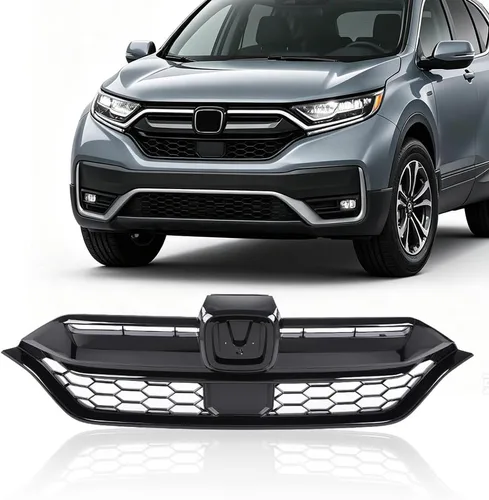 Vista 13 de PIT66 Protector de parrilla de parachoques delantero superior e inferior, compatible con Honda CRV 07-09 negro/cromo