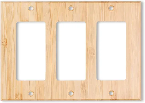 Vista 14 de Placa de Interruptor de Luz Dúplex de Palanca de Madera Maciza de 1 Gang, 4.5" x 4.5", Cubierta de Interruptor de Luz de Bambú de Madera Cruda