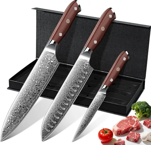 Vista 11 de Juego de 4 cuchillos de carne serrados de Purple Dragon de acero alemán de alto carbono con mango cuadrado de madera - Corte sin esfuerzo - Regalo