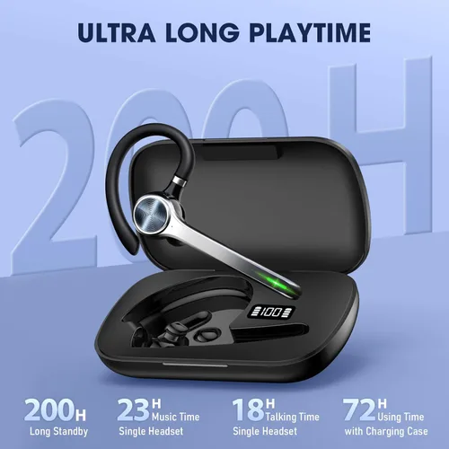 Vista 3 de Ngsod Auriculares Bluetooth, auricular inalámbrico con micrófono de cancelación de ruido mejorado, funda de carga de 500 mAh compatible con tiempo