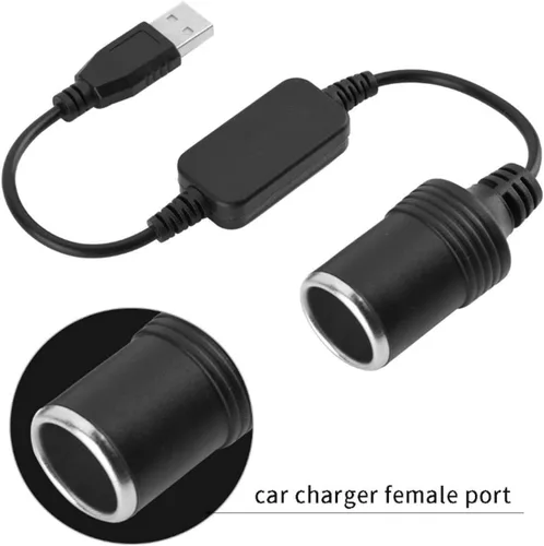 Vista 5 de USB A macho a 12 V para encendedor de cigarrillos de automóvil, cable convertidor de corriente hembra, apto para grabadora de conducción, perro