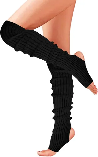 Vista 14 de Calentadores de piernas largos de punto para mujer, sobre la rodilla, de neón, acanalados, para fiestas de los años 80, deportes de baile