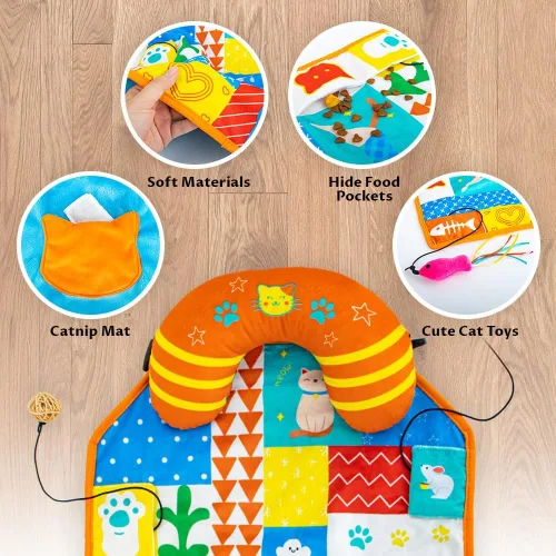 Vista 3 de Tapete 2 en 1 para gatos con almohada para gatos pequeños, medianos y grandes, lindos juguetes de hierba gatera para gatos, juguetes de felpa suave