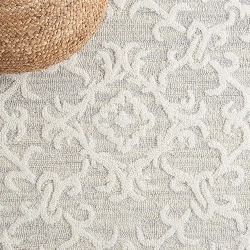 Vista 6 de SAFAVIEH Blossom Collection BLM104A - Alfombra decorativa de lana de alta calidad, hecha a mano, 2 x 3 pies, color gris/marfil