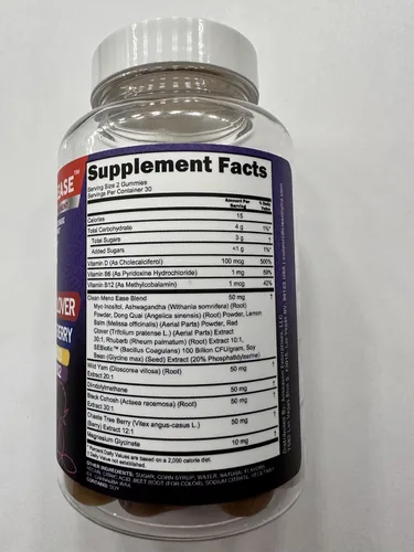 Vista 3 de Suplemento para la menopausia para mujeres en gomitas con cohosh negro, ñame silvestre, DIM, magnesio, trébol rojo, agracejo para el equilibrio