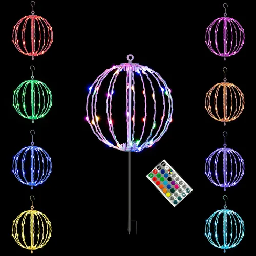 Vista 12 de LIGHTSHARE Bola de luz LED de 10 pulgadas, 48 LED, decoración de camino, esfera con control remoto, plegable, marco de metal plano, para interiores