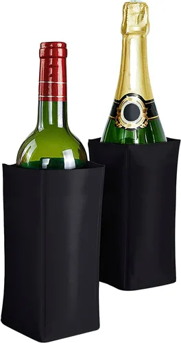 Vista 5 de Enfriador de botellas de vino, enfriador de vino de gel refrescante para exteriores, viajes, fiestas, negro, paquete de 2