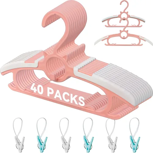 Vista 8 de 40 piezas de perchas extensibles para guardería de bebé, perchas para niños pequeños ajustables y antideslizantes para ropa de bebé, percha