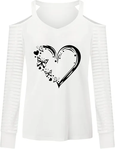 Vista 4 de Traje del día de San Valentín para mujer, camiseta con estampado de corazón, camisas de manga larga para mujer, camisastops de moda 2023