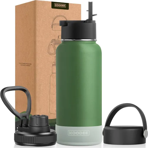 Vista 111 de koodee Botella de agua para niños, botella de agua de acero inoxidable de 12 onzas con aislamiento al vacío para la escuela, botella de agua de boca