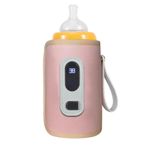 Vista 3 de Calentador de biberones USB, portátil, ajustable de 5 velocidades, para leche materna (rosa)