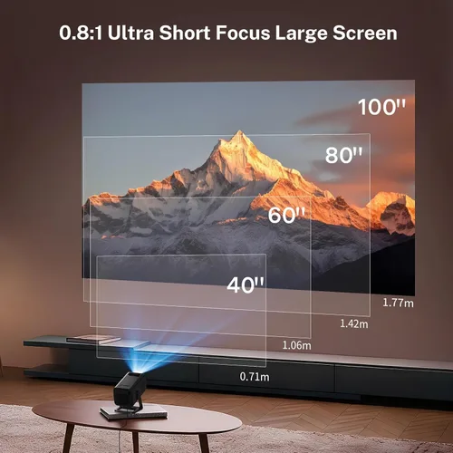 Vista 7 de Mini proyector para dormitorio con WiFi y Bluetooth bidireccional 1080P 4K soporte inteligente Android TV OS Aplicaciones integradas Keystone