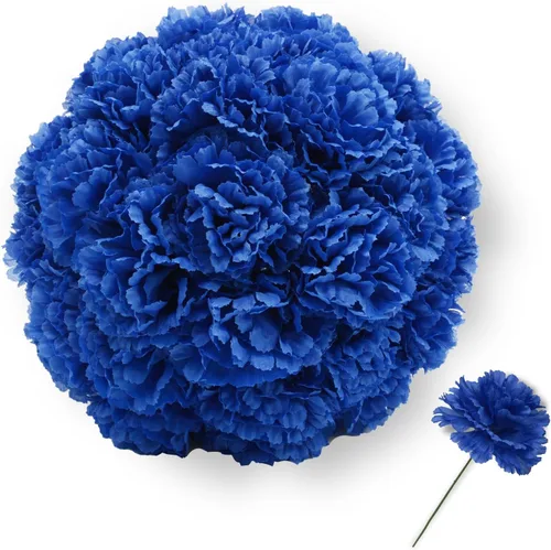 Vista 2 de Flor de clavel artificial, 50 cabezas de flores sintéticas de seda azul con Azul Oscuro
