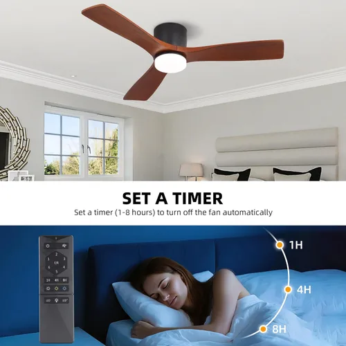 Vista 7 de WINGBO Ventilador de techo CC de montaje empotrado de 48 pulgadas, luz regulable 3CCT, 3 cuchillas de madera tallada, motor CC reversible sin ruido