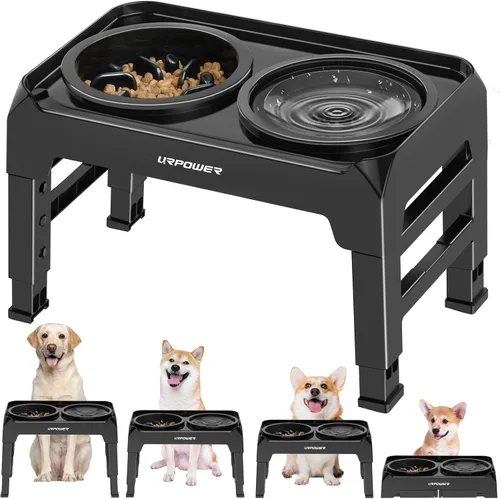 Vista 12 de URPOWER Cuencos elevados para perros, soporte de cuenco elevado ajustable Negro carbón