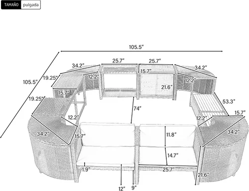 Vista 2 de P PURLOVE Spa Surround, juego de sofá cuadrilátero de ratán para patio Gris