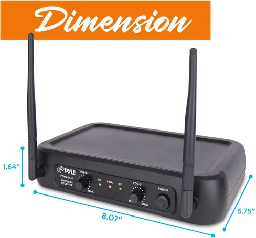Vista 5 de Pyle - Sistema de micrófonos inalámbrico PDWM2135 VHF, 2 micrófonos de mano, frecuencia fija