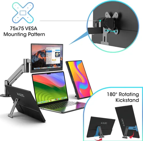 Vista 5 de Kado Monitor portátil FHD de 15.6 pulgadas para laptop, segunda pantalla de 1080p IPS 1920 x 1080, extensor de pantalla de computadora portátil HDMI