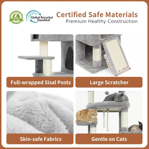 Vista 6 de Heybly Árbol para gatos, torre aerodinámica de 74 pulgadas para gatos grandes con condominios apilados de 3 niveles, muebles para gatos con percha
