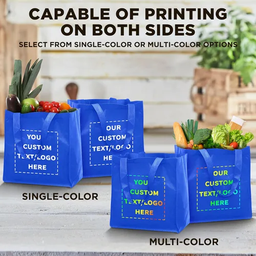 Vista 7 de DISCOUNT PROMOS Juego de 10/50/100 bolsas de tela reutilizables personalizadas, paquete a granel personalizado, plegable, lavable, bolsa de compras
