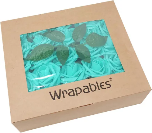 Vista 5 de Wrapables® Flor de rosa artificial, flores de tacto real para ramos de boda y centros de mesa, aguamarina