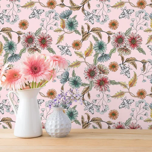 Vista 2 de VEELIKE Buzzing Bees Daisy - Papel tapiz floral de margaritas removible para dormitorio, habitación de niñas, guardería, 17.7 x 118 pulgadas, papel