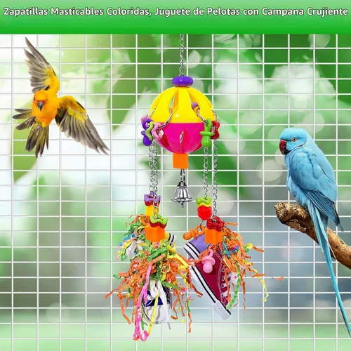 Vista 5 de Juguetes de pájaros, loro colorido jalar, tenis masticables de acrílico para amazonas, mini guacamayos, grises africanos, cacatúas, conures