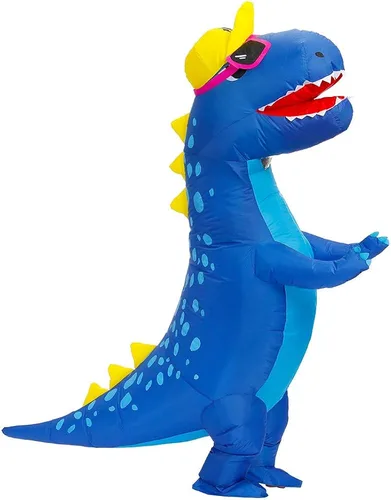 Vista 2 de Decalare Disfraz inflable de dinosaurio T-REX para adultos, disfraz de Halloween de cuerpo completo para hombres y mujeres, disfraces inflados