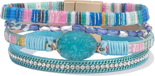 Vista 228 de FANCY SHINY - Pulsera de cuero estilo bohemio, pulsera de cuentas de cristal con cierre magnético, regalos de joyería para mujer