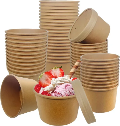 Vista 8 de Vasos de papel para helado con tapas de papel, tazas de papel para sopa caliente/fría con tapas (blanco) (40, 8 onzas)