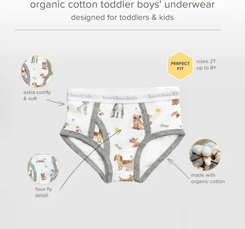 Vista 4 de Burt's Bees Baby Conjunto de ropa interior para niño, transpirable, 100% algodón orgánico, paquete de 5 para niños de 2 a 8 años