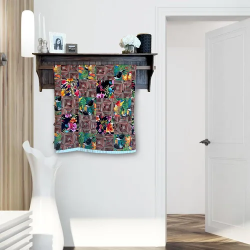 Vista 6 de RELODECOR Estante de edredón montado en la pared con estante, madera de pino maciza, estilo rústico de granja para decoración de dormitorio y sala