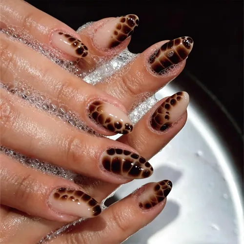 Vista 11 de Uñas postizas medianas a presión de almendra para mujer, uñas postizas Color-2