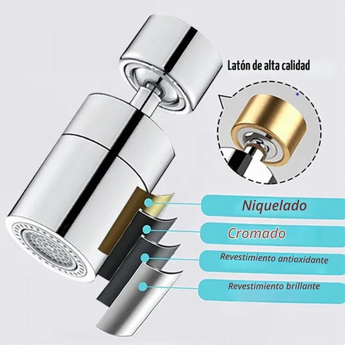 Vista 7 de Cabezal rociador de grifo de cocina y lavabo, rociador giratorio de doble función de 360°, aireador de grifo giratorio de ángulo grande de 80
