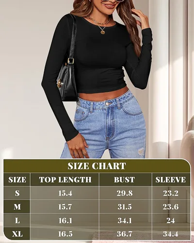 Vista 7 de Riyiper 3 piezas de camiseta corta de manga larga para mujer, ajustada, cuello redondo, camiseta básica casual para mujer