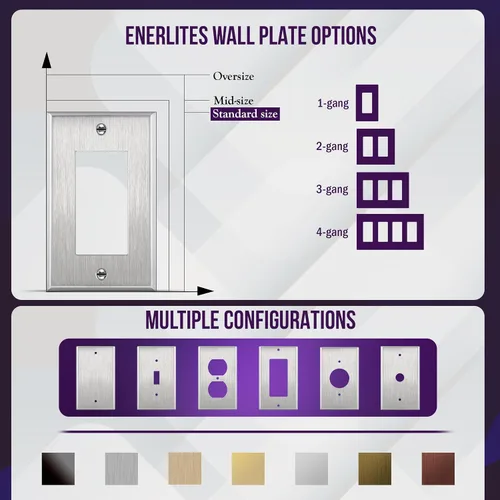 Vista 107 de ENERLITES Placa decorativa doble de metal para interruptor o receptáculo, placa de pared de acero inoxidable, resistente a la corrosión